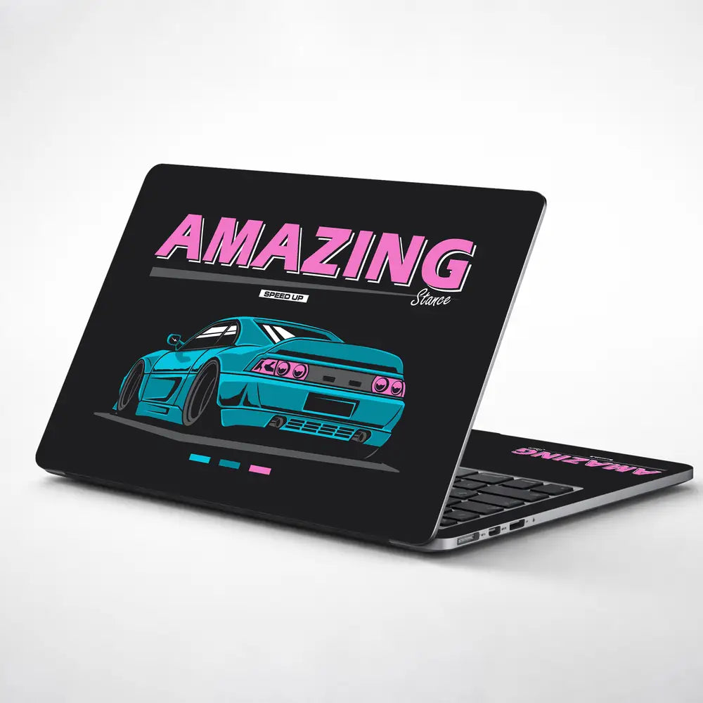 Amazing Stance Teal Sports Car Laptop Skin - View 1
