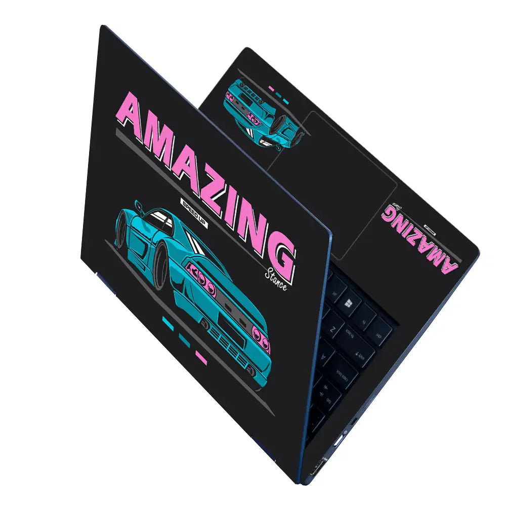 Amazing Stance Teal Sports Car Laptop Skin - View 2