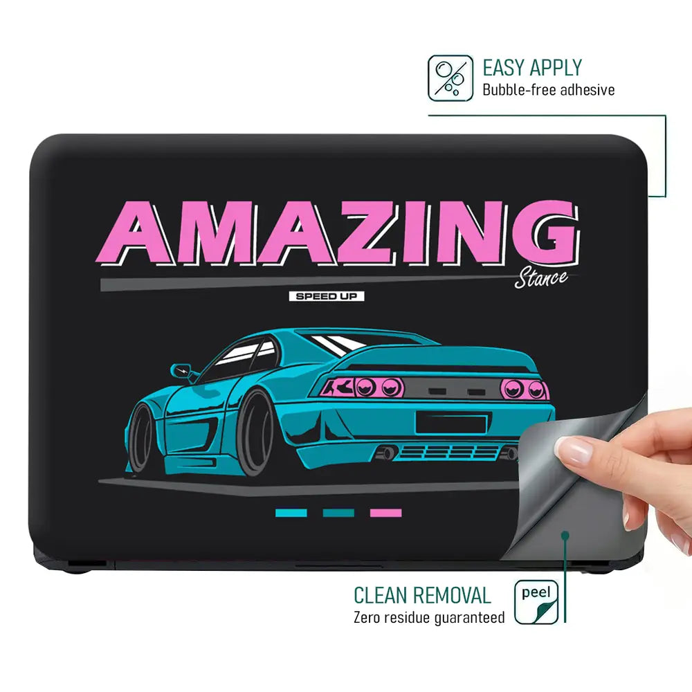 Amazing Stance Teal Sports Car Laptop Skin - View 4