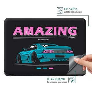 Amazing Stance Teal Sports Car Laptop Skin - View 4