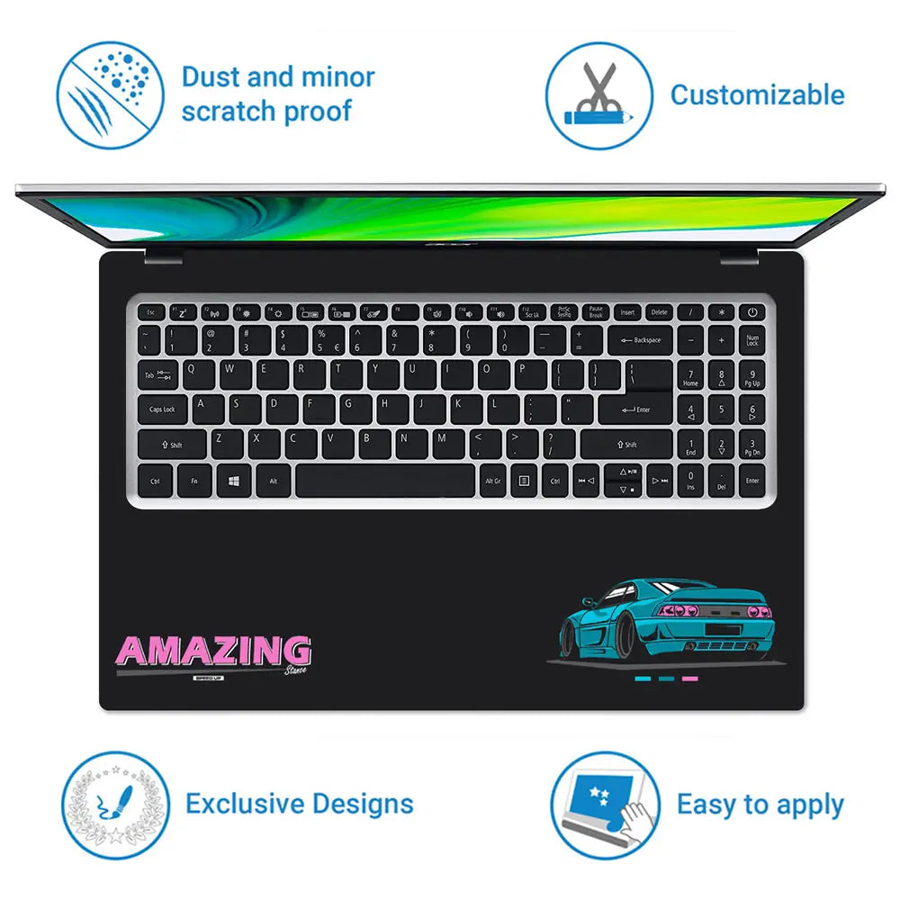 Amazing Stance Teal Sports Car Laptop Skin - View 5