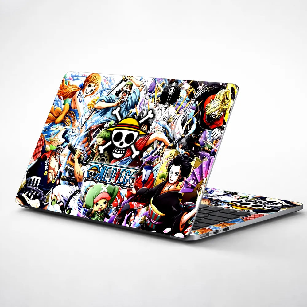 Anime Collage One Piece Logo in Center Laptop Skin - View 1