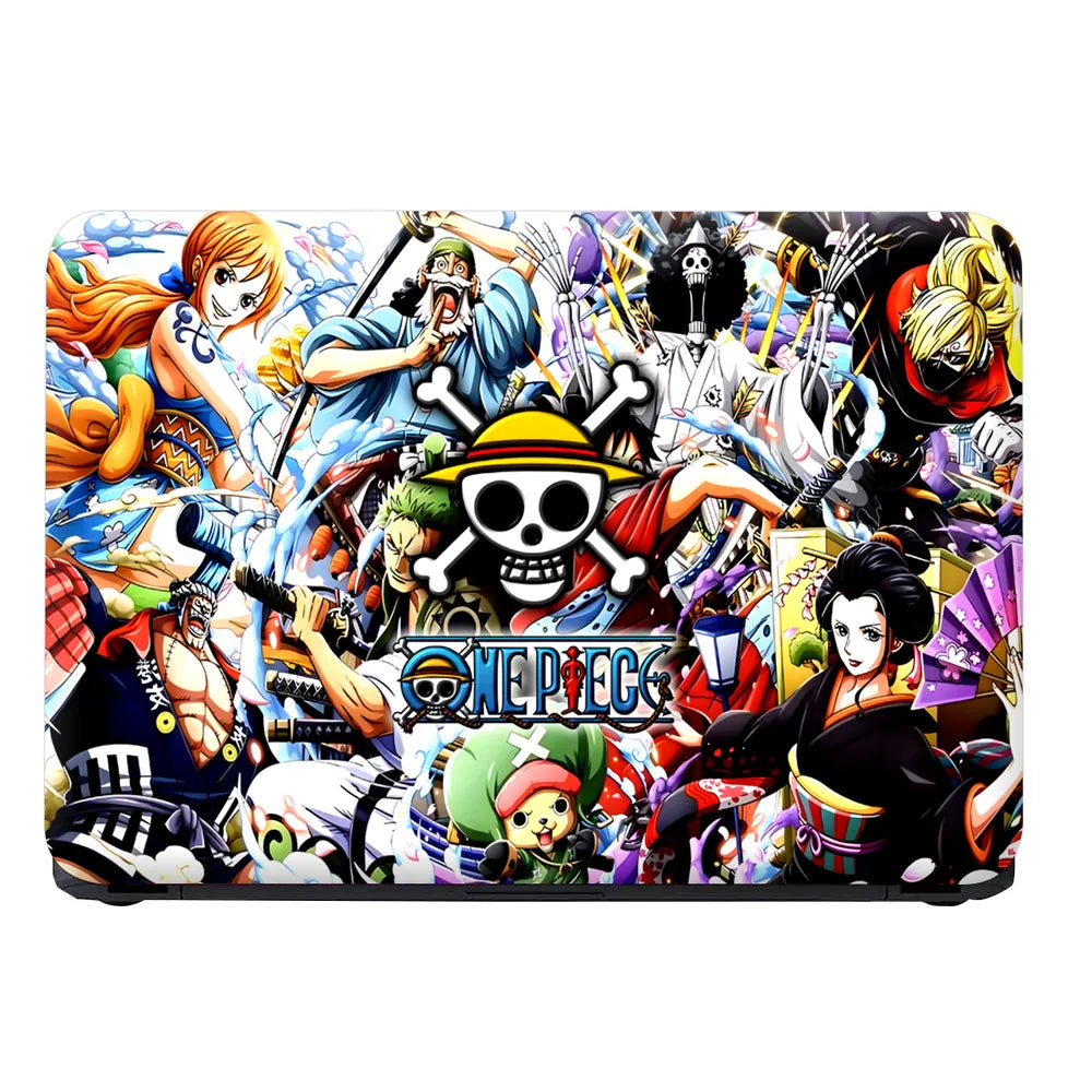 Anime Collage One Piece Logo in Center Laptop Skin - View 4