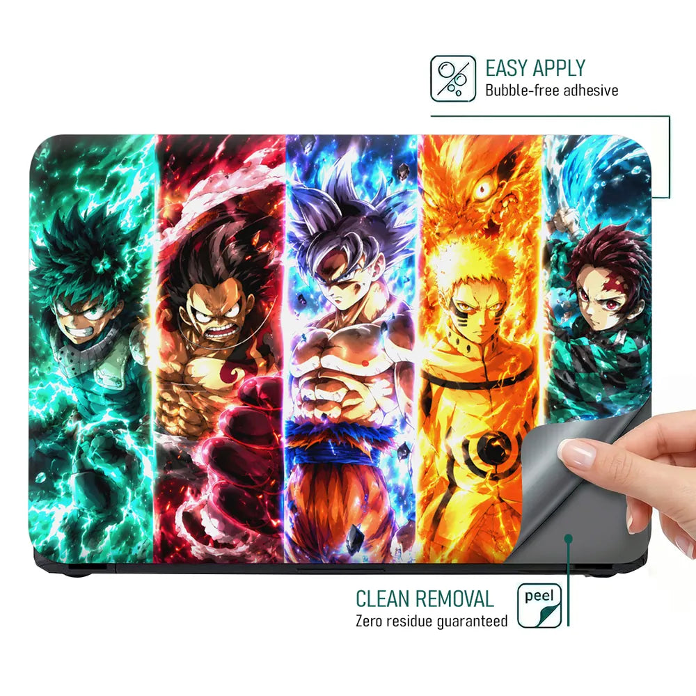 Anime Crossover Five Heroes Energy Panels Laptop Skin - View 4