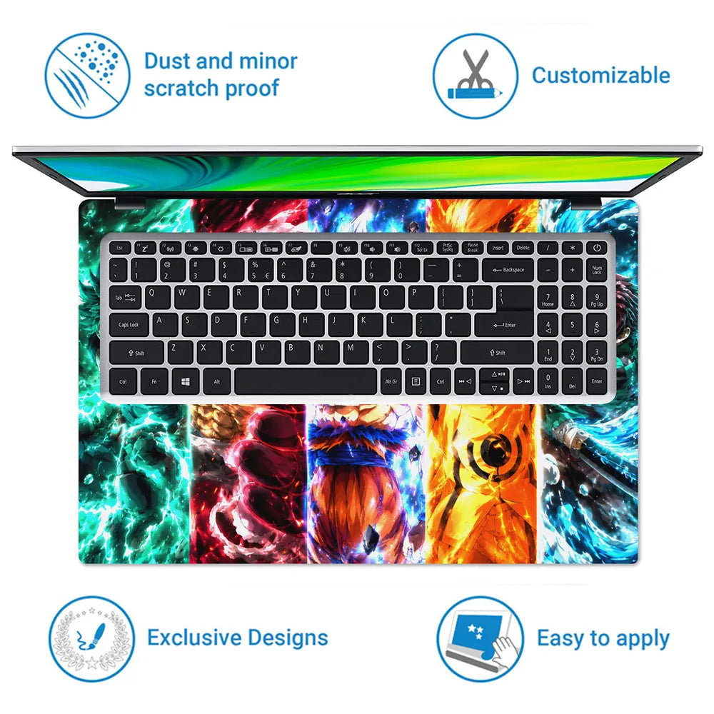 Anime Crossover Five Heroes Energy Panels Laptop Skin - View 5