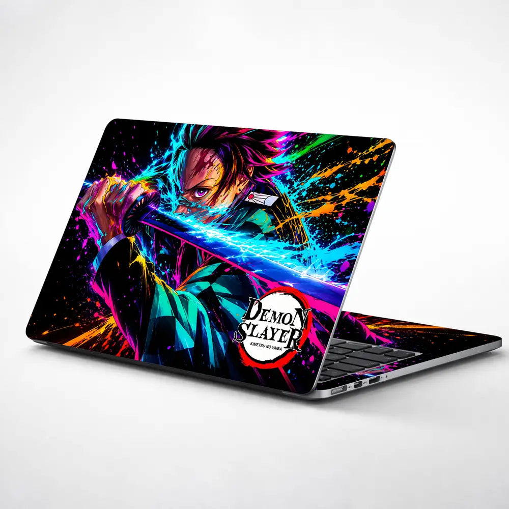 Anime Demon Slayer Tanjiro Neon Splash Laptop Skin - View 1