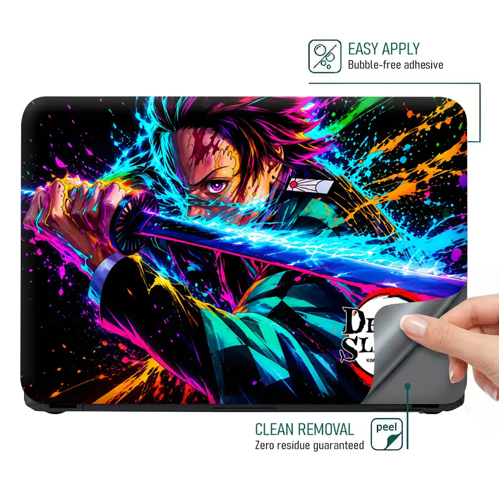 Anime Demon Slayer Tanjiro Neon Splash Laptop Skin - View 4