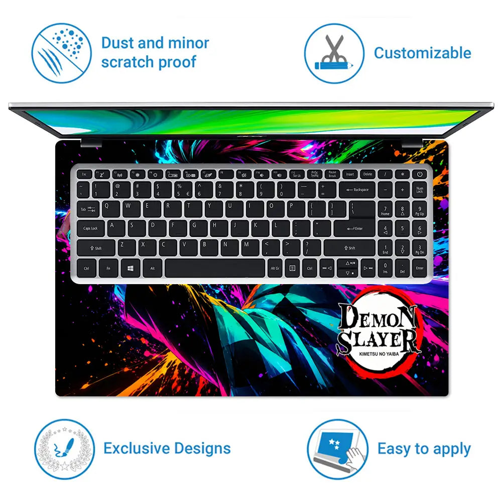 Anime Demon Slayer Tanjiro Neon Splash Laptop Skin - View 5