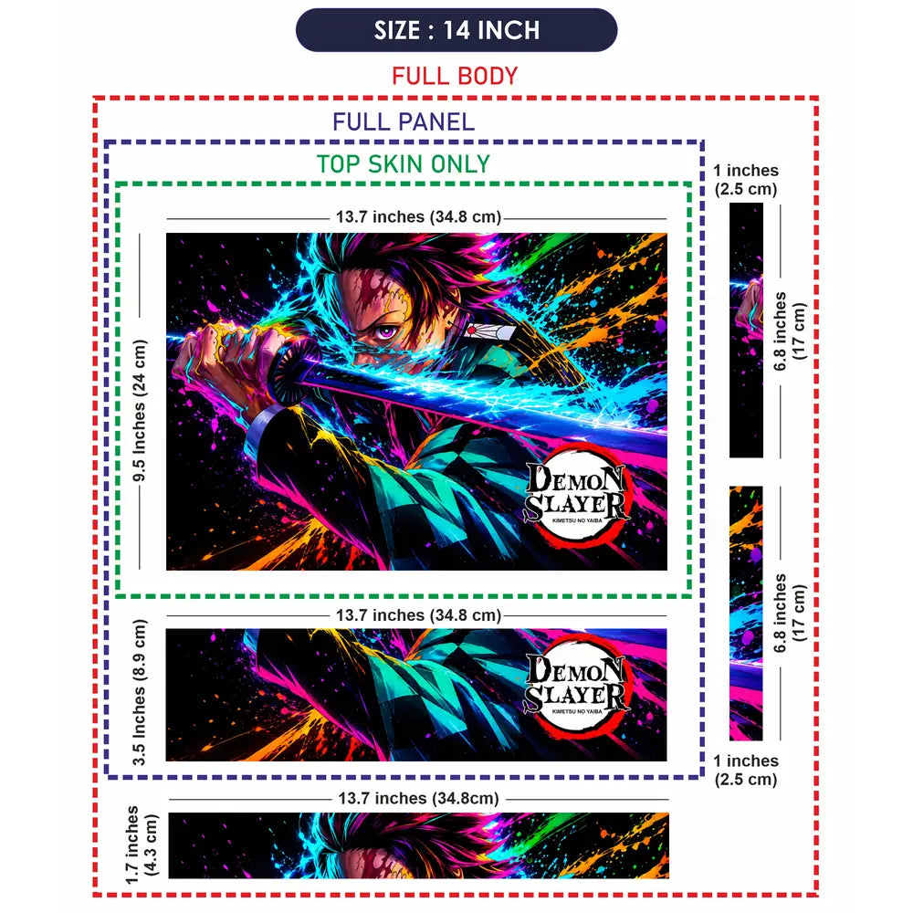 Anime Demon Slayer Tanjiro Neon Splash Laptop Skin - View 7