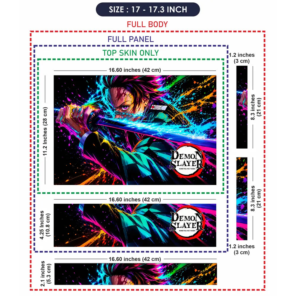 Anime Demon Slayer Tanjiro Neon Splash Laptop Skin - View 9