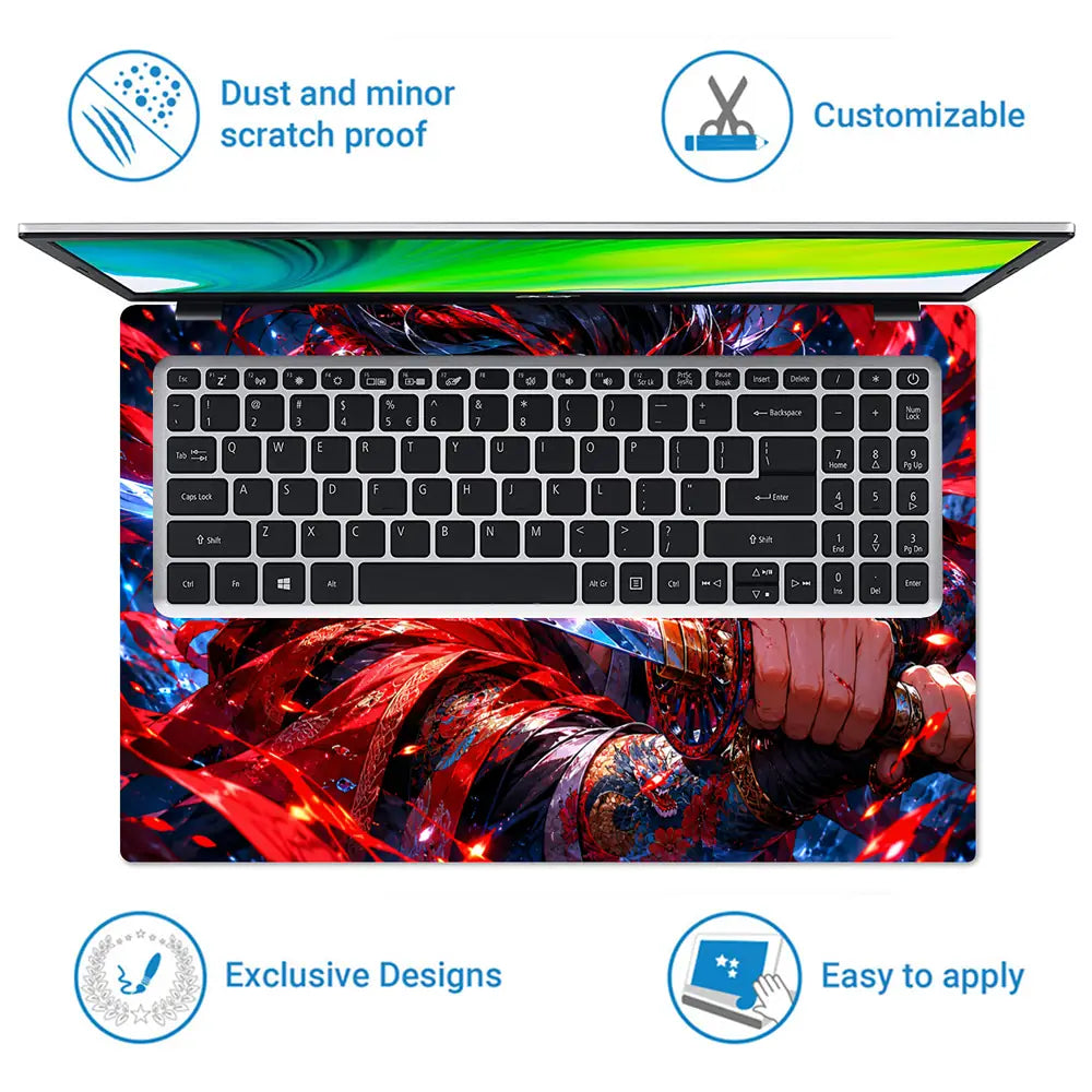 Anime Demon Slayer Yoriichi Red Sword Sparks Laptop Skin - View 5