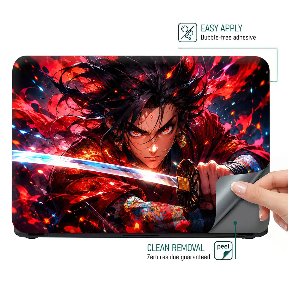 Anime Demon Slayer Yoriichi Red Sword Stance Laptop Skin - View 4