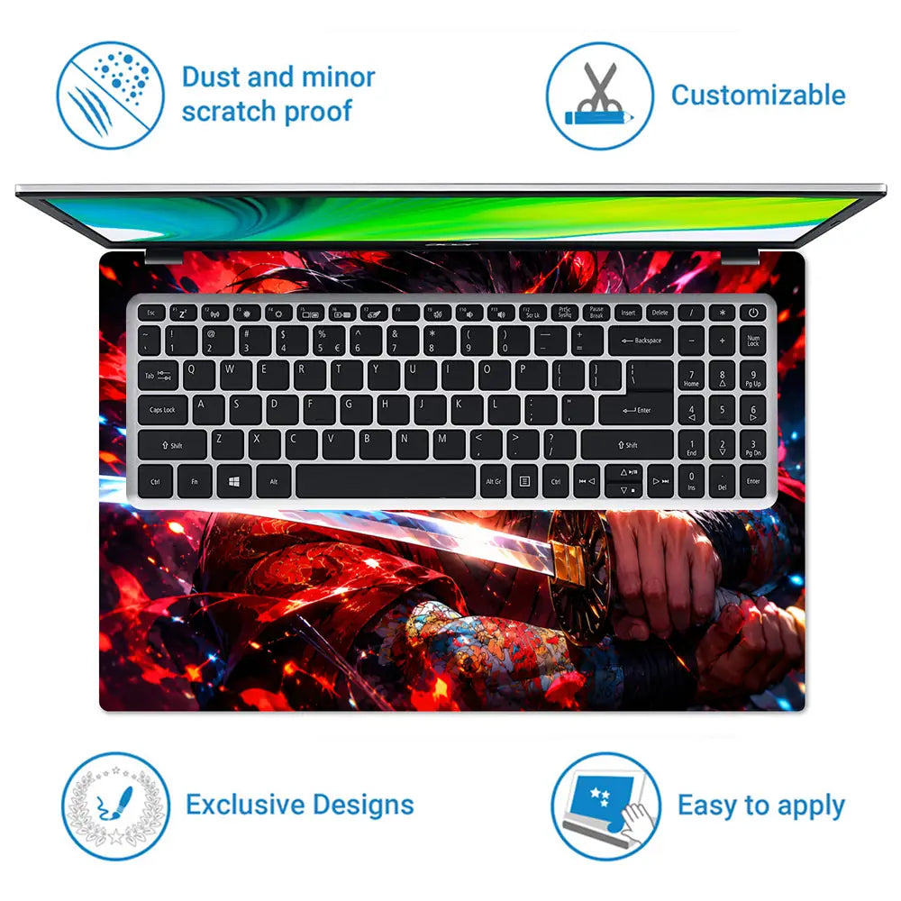 Anime Demon Slayer Yoriichi Red Sword Stance Laptop Skin - View 5