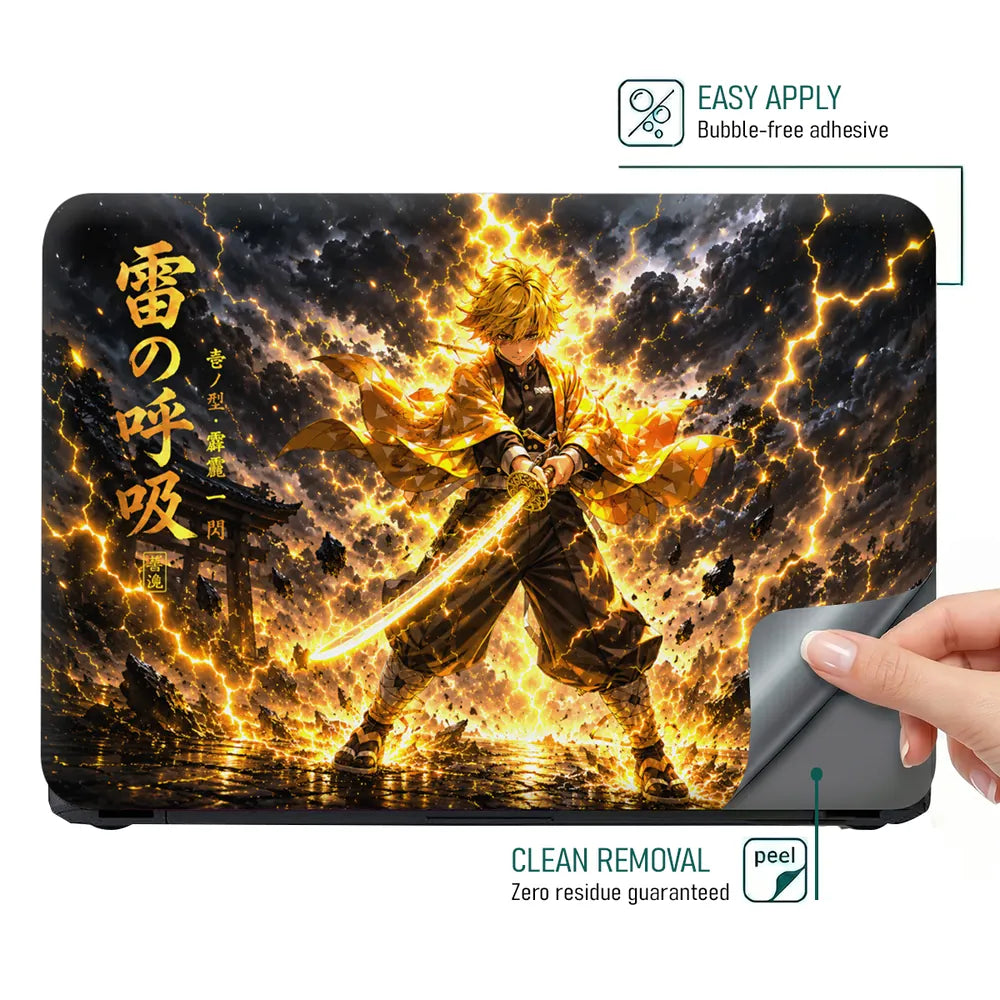 Anime Demon Slayer Zenitsu Lightning Stance Laptop Skin - View 4