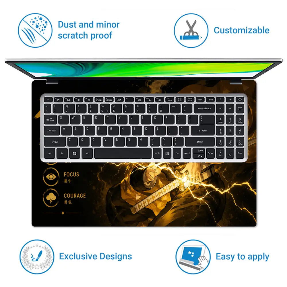 Anime Demon Slayer Zenitsu Strike Lightning Laptop Skin - View 5