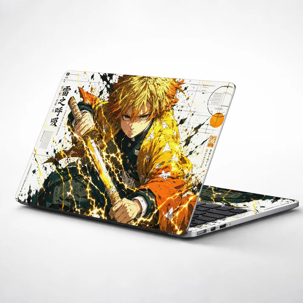 Anime Demon Slayer Zenitsu Sword Draw Yellow Laptop Skin - View 1