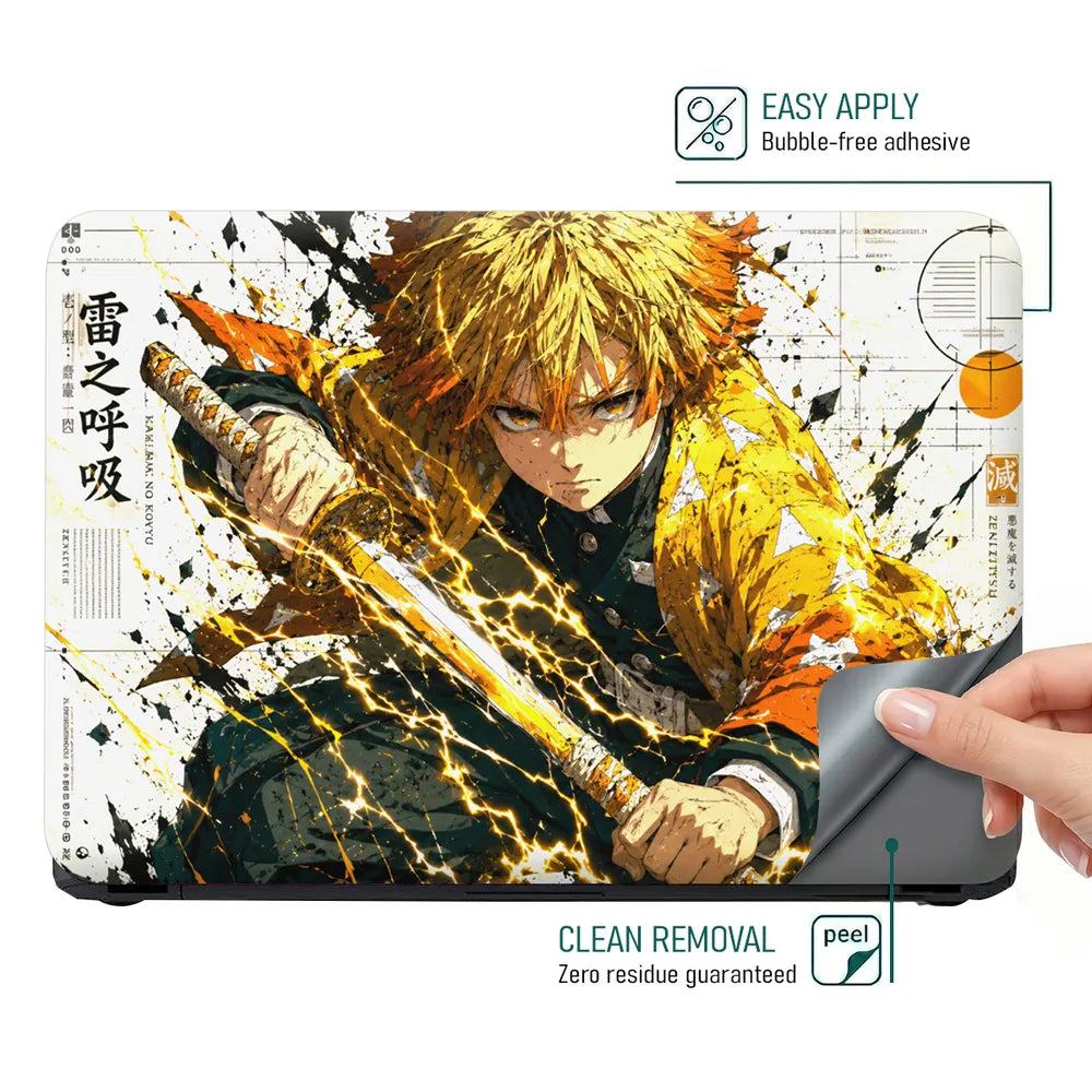 Anime Demon Slayer Zenitsu Sword Draw Yellow Laptop Skin - View 4
