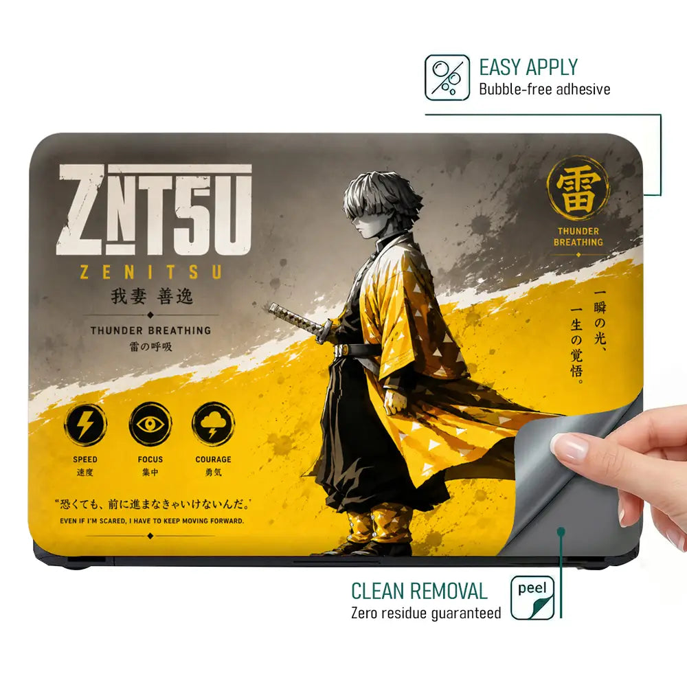 Anime Demon Slayer Zenitsu Thunder Breathing Yellow Laptop Skin - View 4