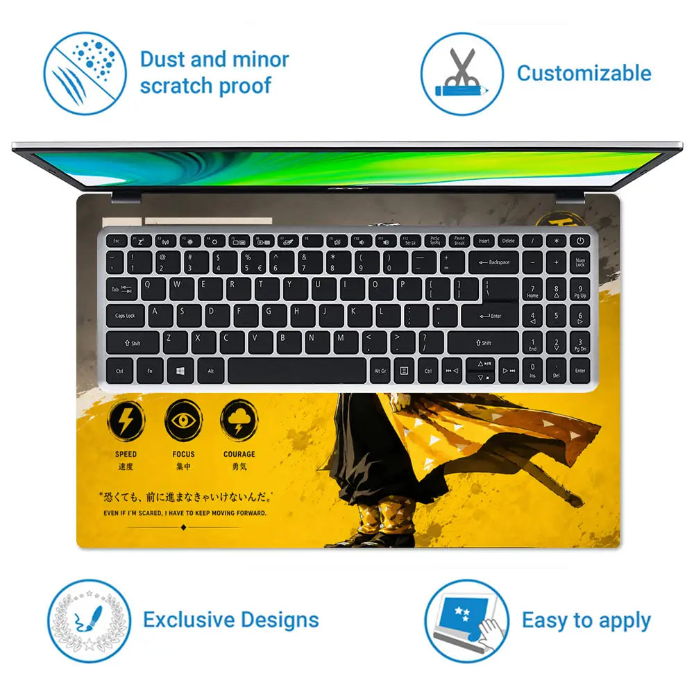 Anime Demon Slayer Zenitsu Thunder Breathing Yellow Laptop Skin - View 5