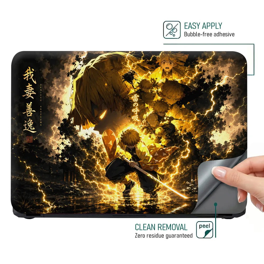 Anime Demon Slayer Zenitsu Thunder Sword Crouch Laptop Skin - View 4