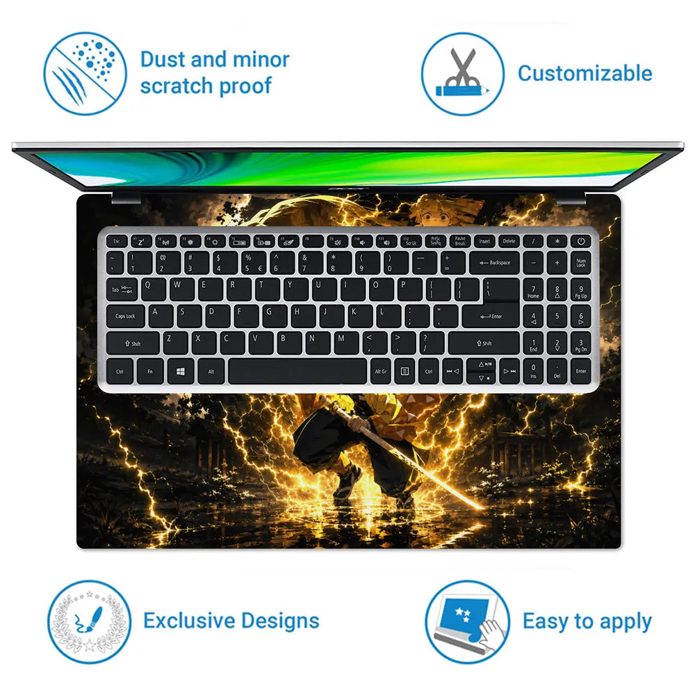 Anime Demon Slayer Zenitsu Thunder Sword Crouch Laptop Skin - View 5