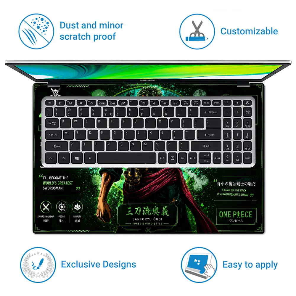Anime One Piece Zoro Greatest Swordsman Card Laptop Skin - View 5