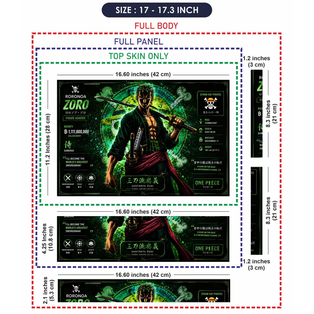 Anime One Piece Zoro Greatest Swordsman Card Laptop Skin - View 9