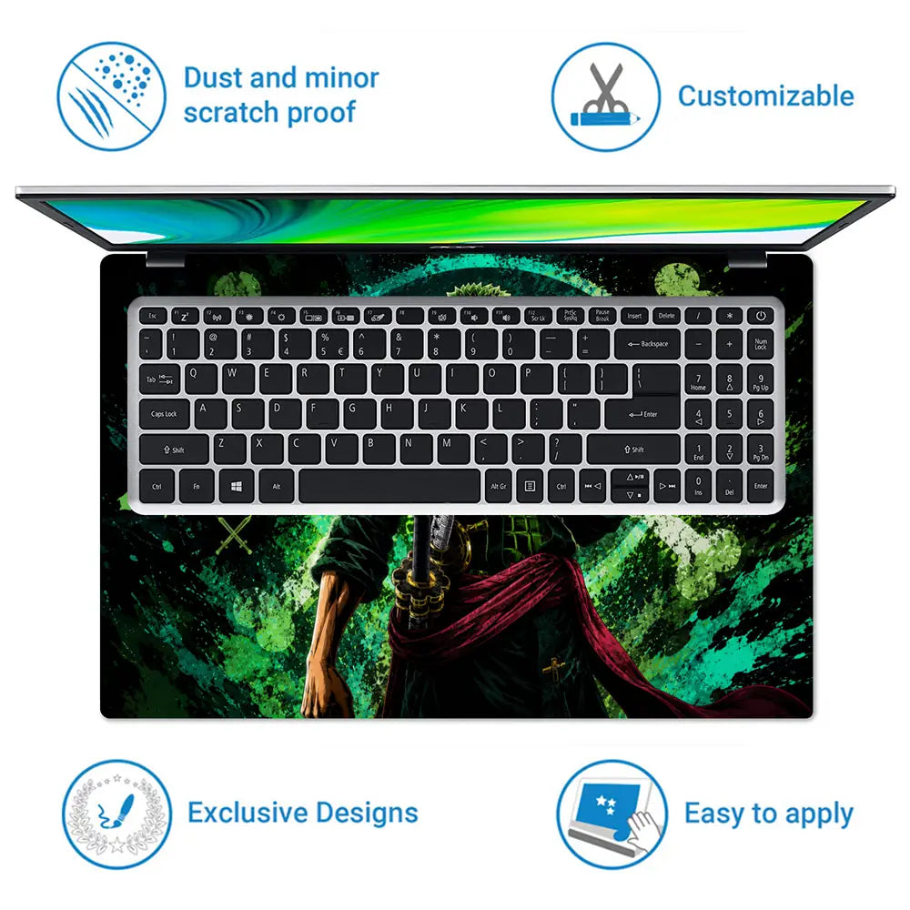 Anime One Piece Zoro Neon Green Stance Laptop Skin - View 5