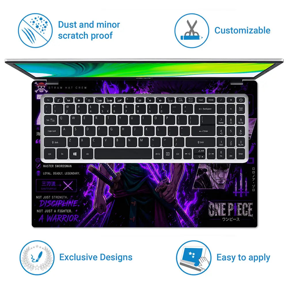 Anime One Piece Zoro Neon Laptop Skin - View 5