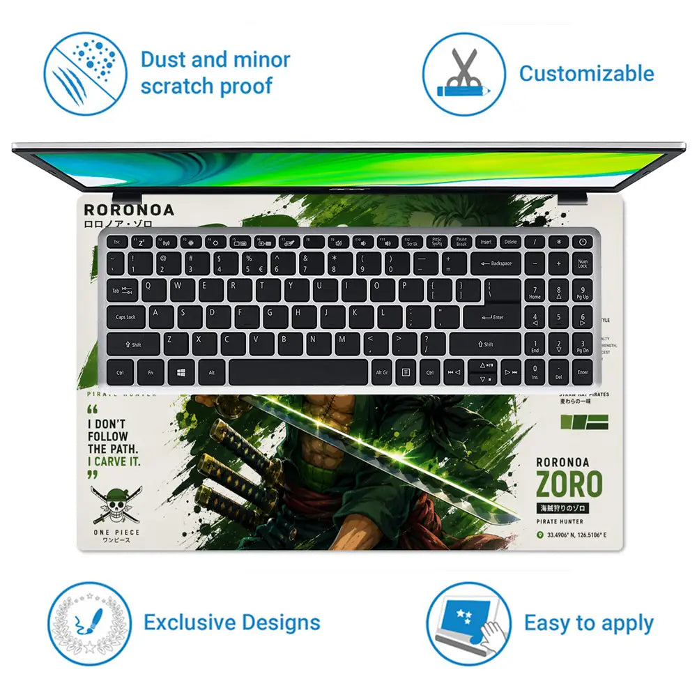 Anime One Piece Zoro Three Sword Laptop Skin - View 5