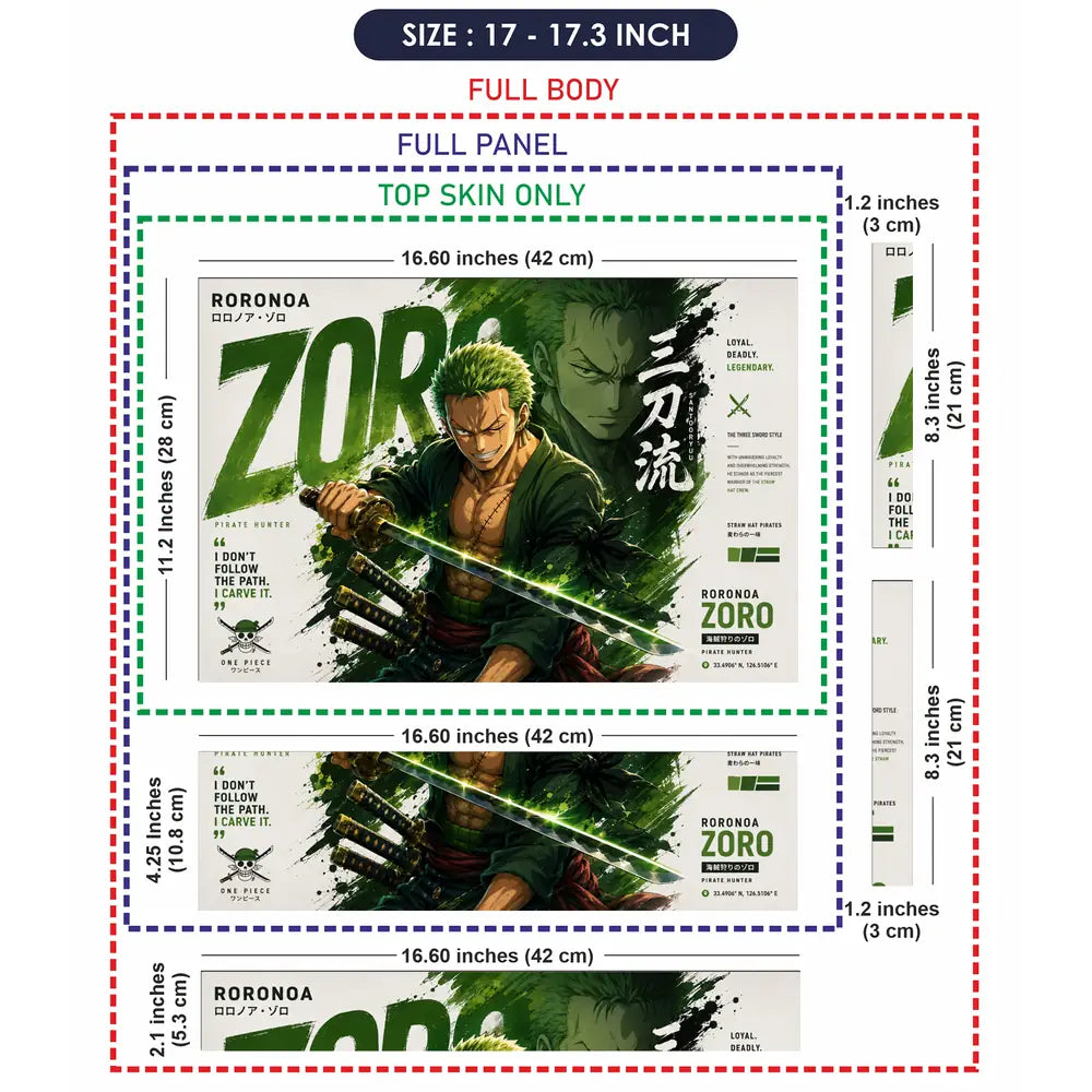 Anime One Piece Zoro Three Sword Laptop Skin - View 9