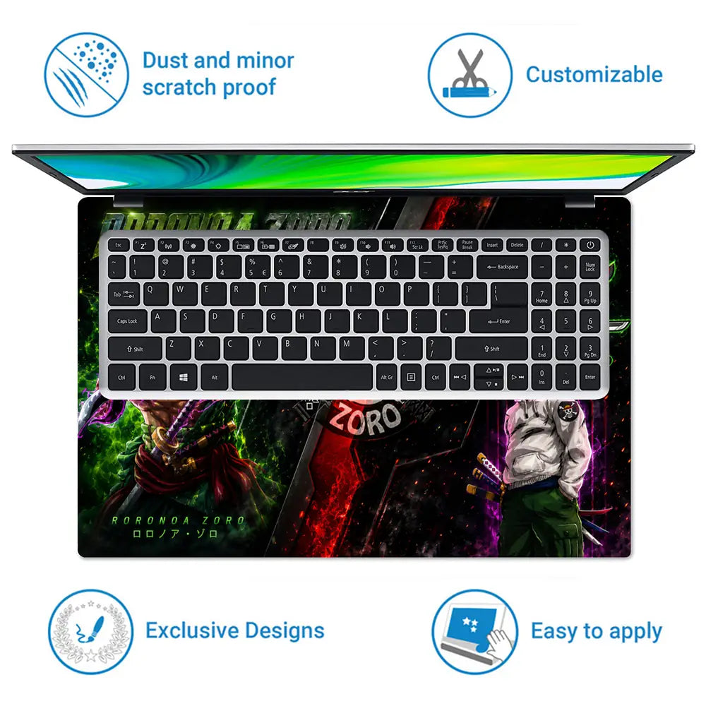 Anime One Piece Zoro Two Versions Logo Laptop Skin - View 5