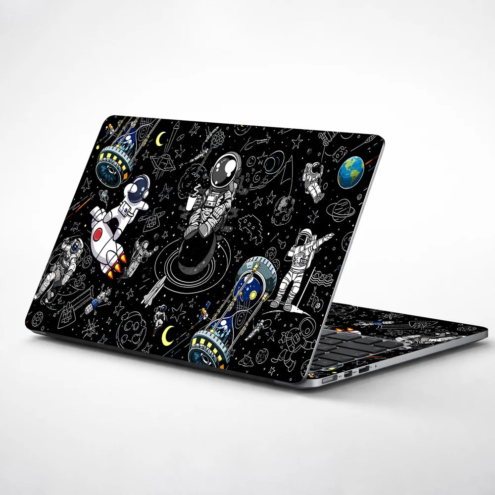 Astronaut Doodle Space Collage Laptop Skin - View 1