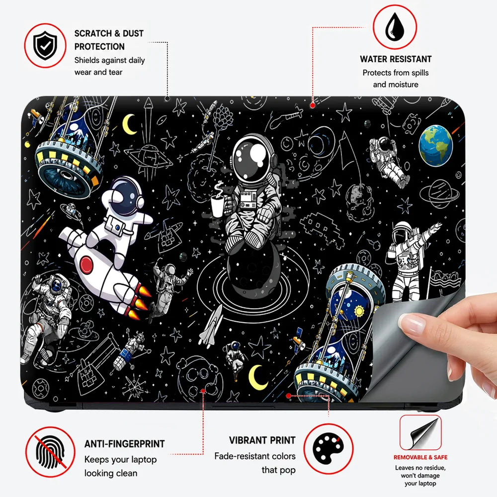 Astronaut Doodle Space Collage Laptop Skin - View 4