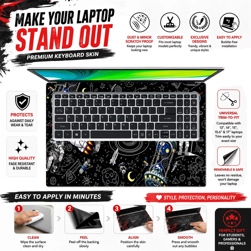 Astronaut Doodle Space Collage Laptop Skin - View 5