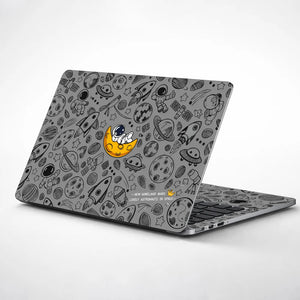 Astronaut Yellow Moon Doodles Laptop Skin - View 1