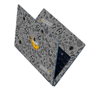 Astronaut Yellow Moon Doodles Laptop Skin - View 2