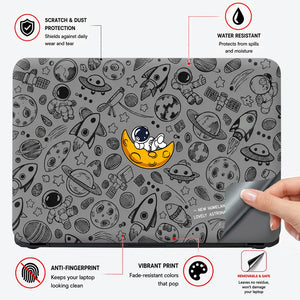 Astronaut Yellow Moon Doodles Laptop Skin - View 4