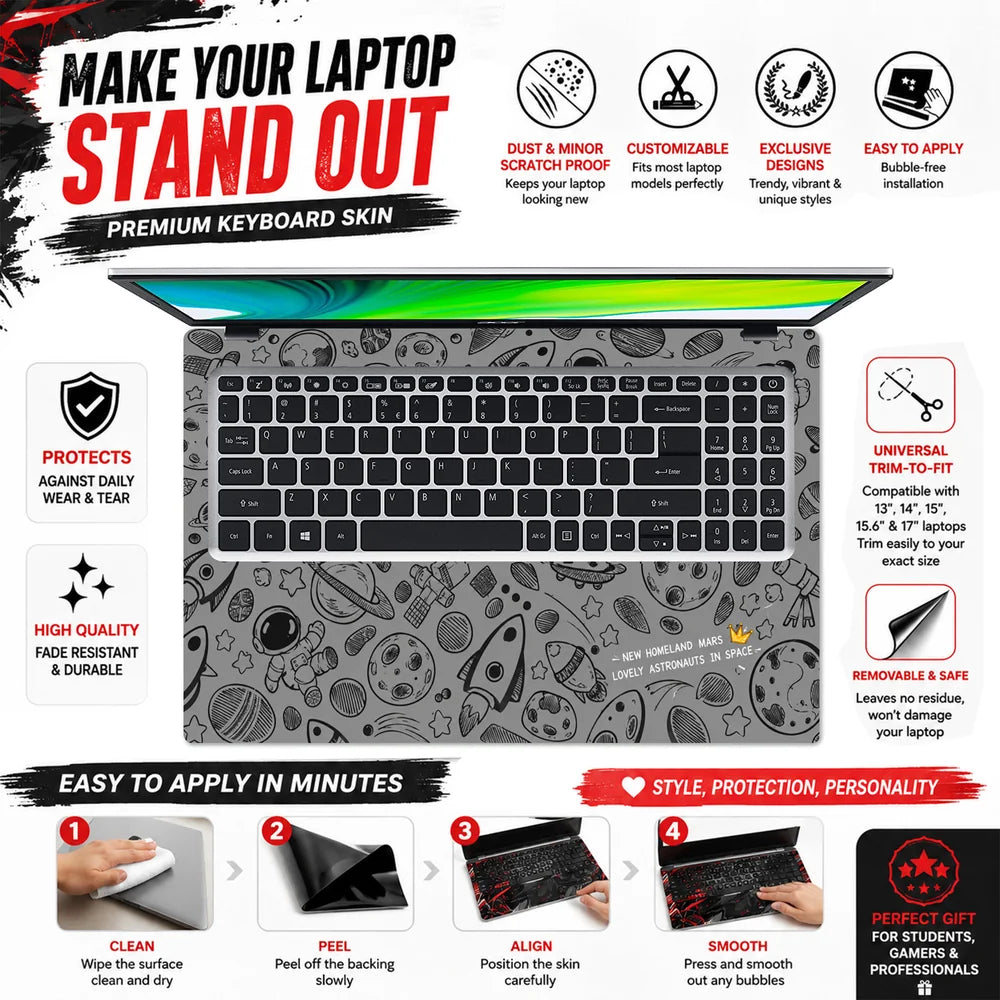 Astronaut Yellow Moon Doodles Laptop Skin - View 5