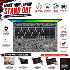 Astronaut Yellow Moon Doodles Laptop Skin - View 5