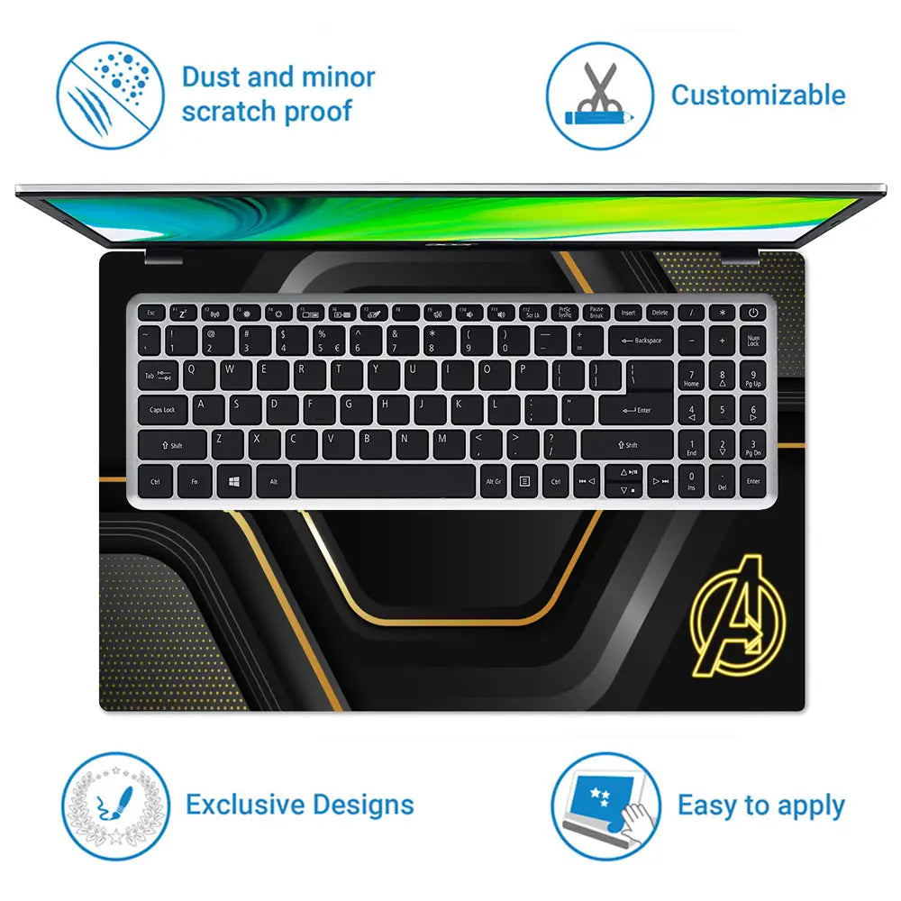 Avengers Gold Black Logo Laptop Skin - View 5