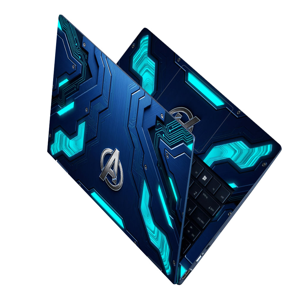 Avengers Logo Cyan Circuit Laptop Skin - View 2