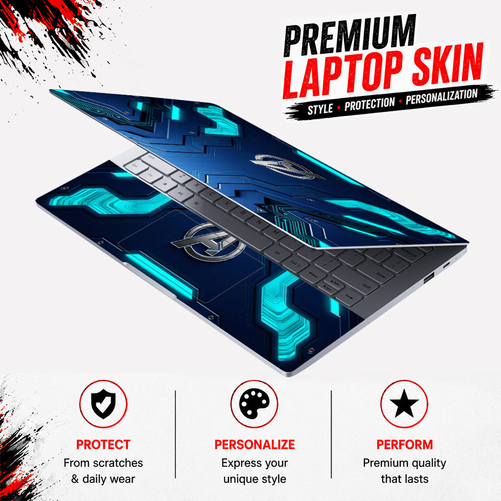 Avengers Logo Cyan Circuit Laptop Skin - View 3