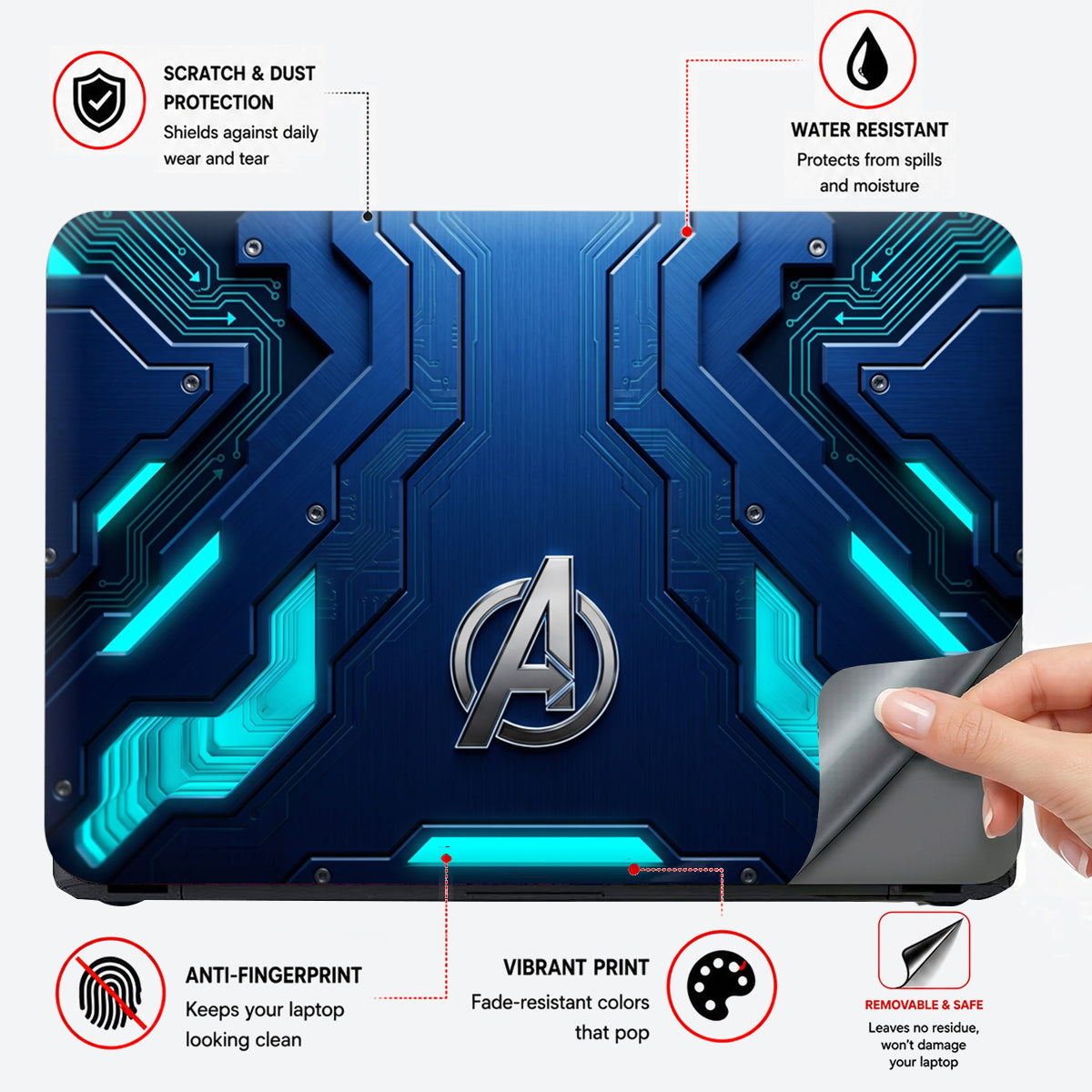 Avengers Logo Cyan Circuit Laptop Skin - View 4