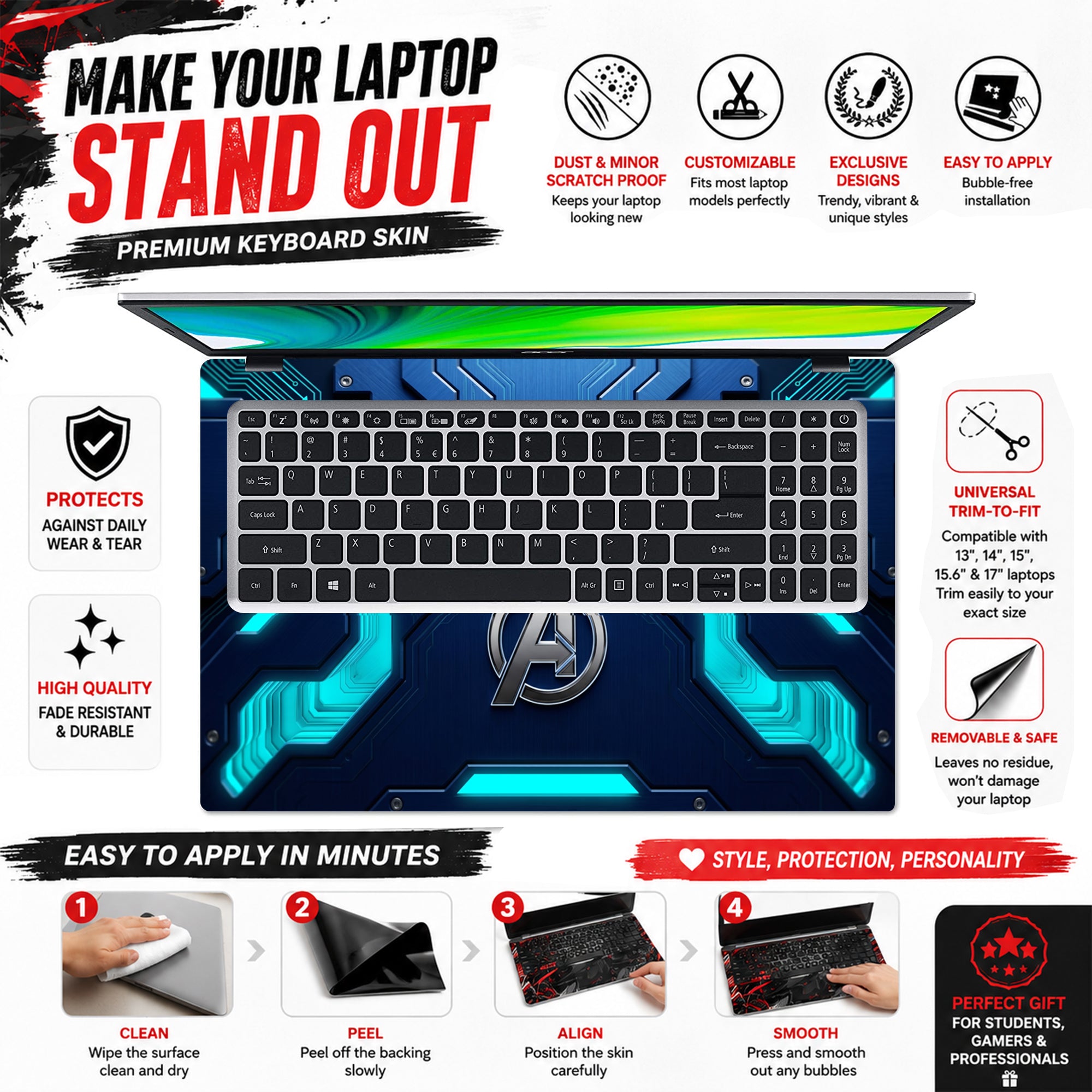 Avengers Logo Cyan Circuit Laptop Skin - View 5