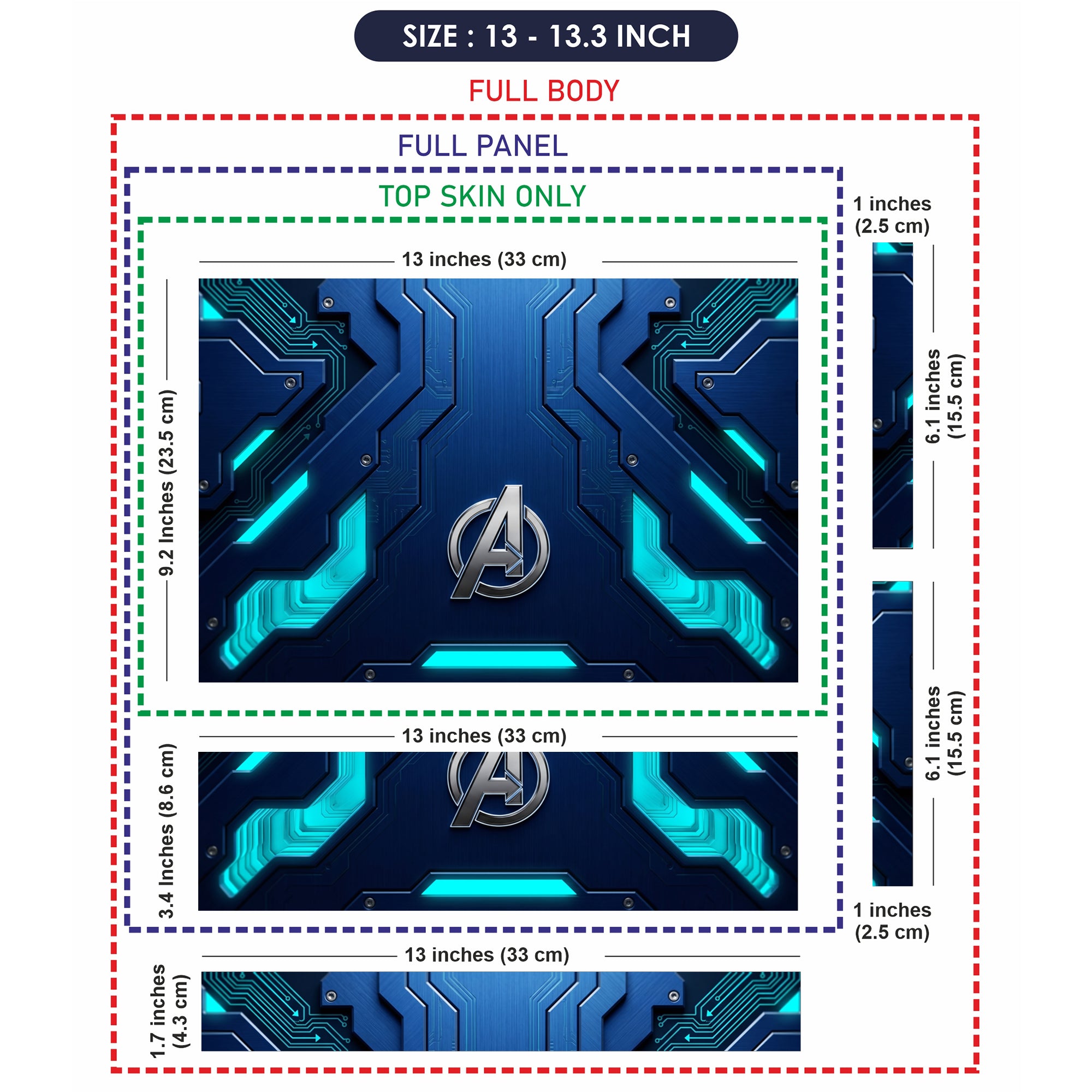 Avengers Logo Cyan Circuit Laptop Skin - View 6