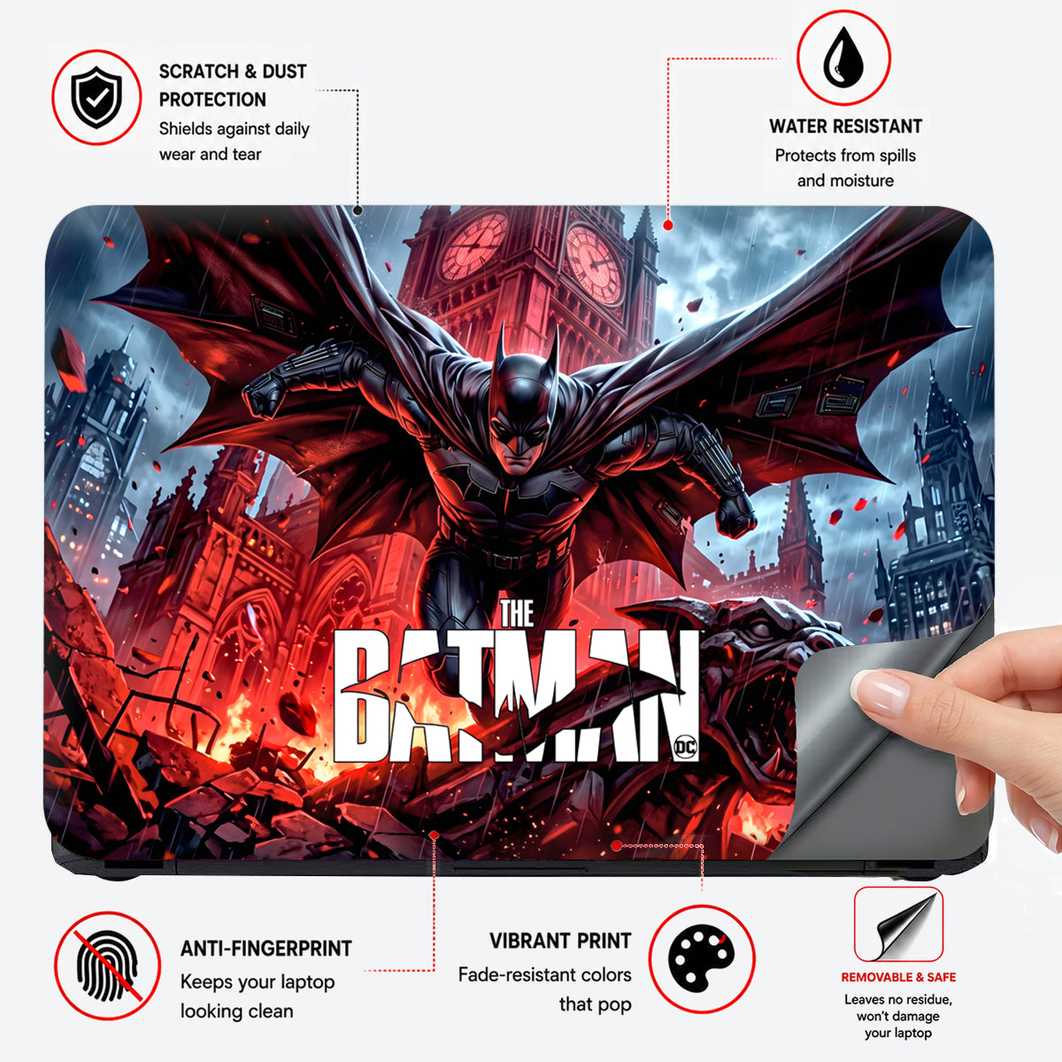 Batman Big Ben Gargoyle Flight Laptop Skin - View 4