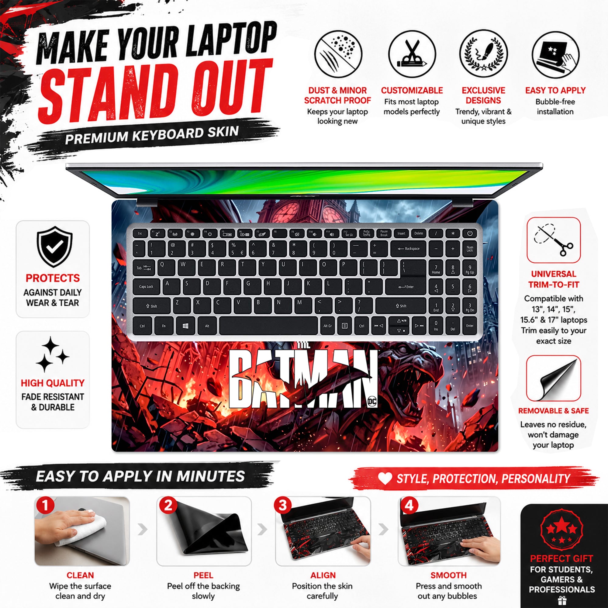 Batman Big Ben Gargoyle Flight Laptop Skin - View 5