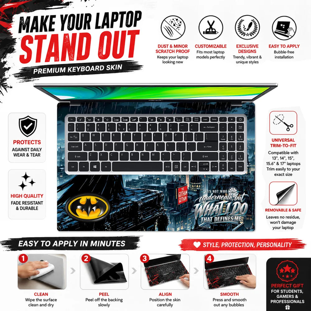 Batman Gotham Rain Rooftop Laptop Skin - View 5