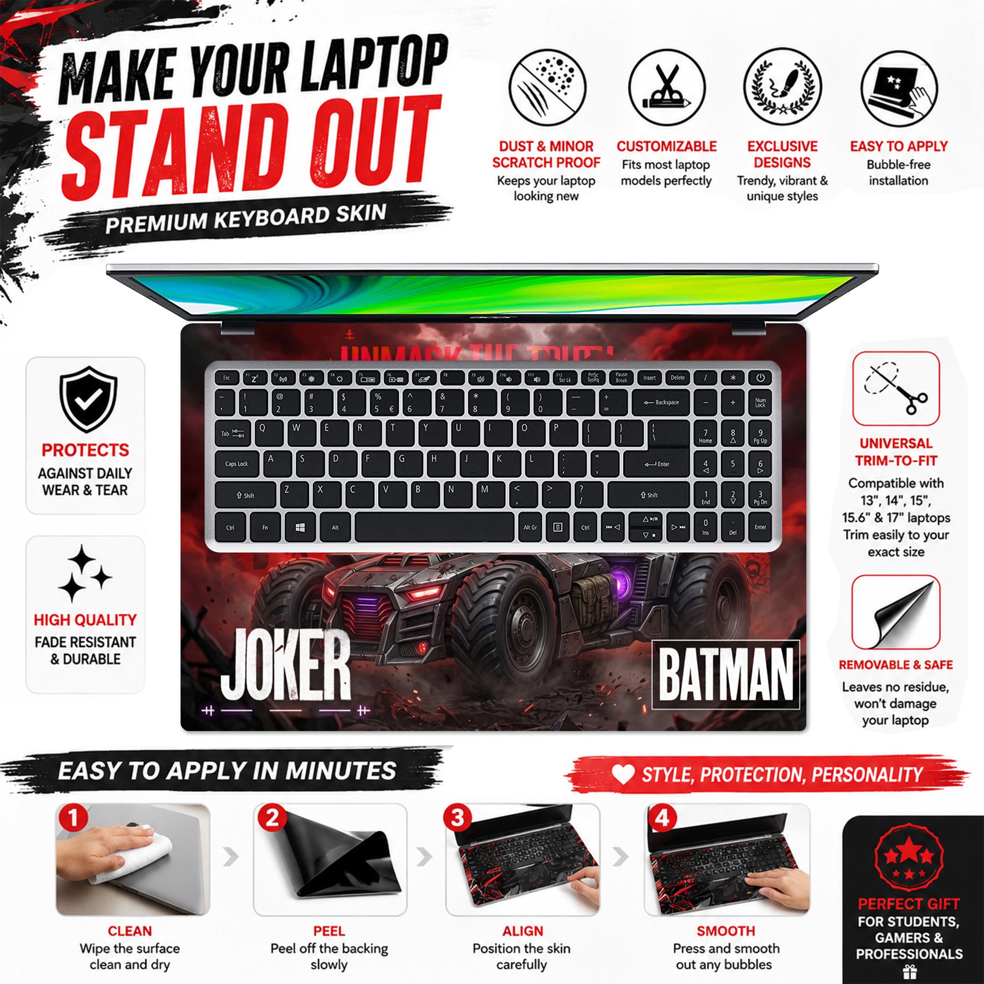Batman Joker Batmobile Unmask Laptop Skin - View 5